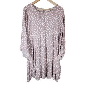 UMGEE Polka Dots Tiered Light Boho Hippie Bell Sleeves Fringe Shift Dress SZ M